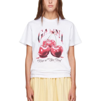 Ganni White Basic Jersey Cherry Relaxed T-shirt