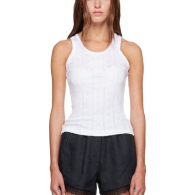 Ganni White Compact Pointelle Rib Jersey Tank Top