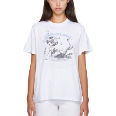 Ganni White Future Jersey Washed Mermaid T-shirt