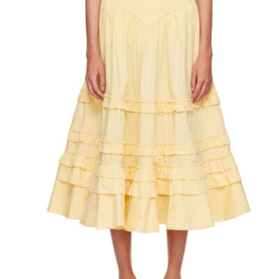 Ganni Yellow Cotton Maxi Skirt
