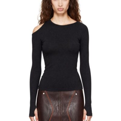 Helmut Lang Black Asymmetric Long-Sleeve Top