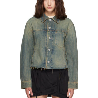Helmut Lang Blue Raw Hem Trucker Denim Jacket