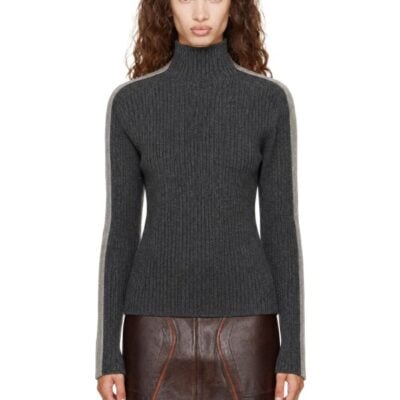 Helmut Lang Gray Wool Mock-Neck Sweater