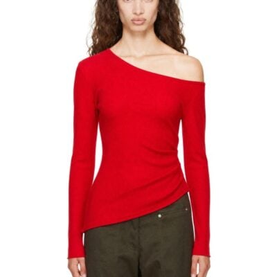 Helmut Lang Red Draped Asymmetric Sweater