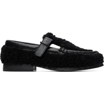 Hereu Black Alber Curly Shearling T-Bar Loafers