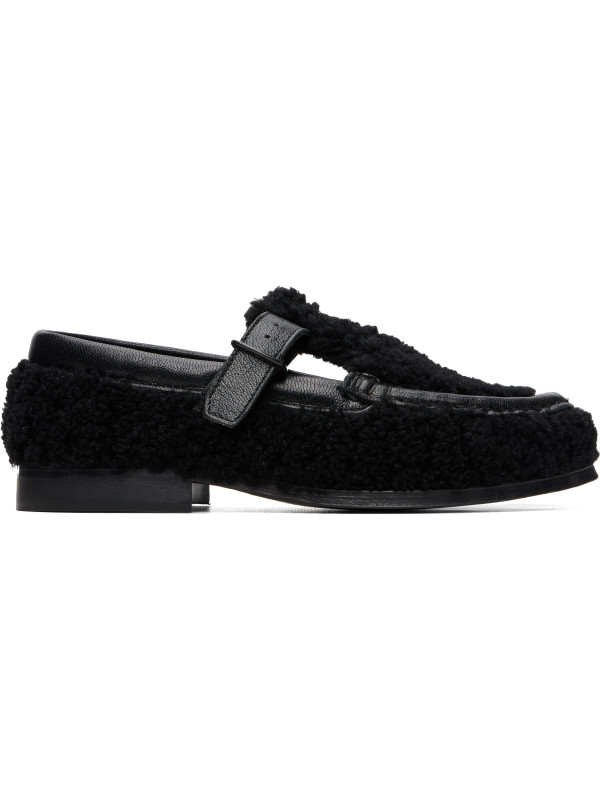 Hereu Black Alber Curly Shearling T-Bar Loafers