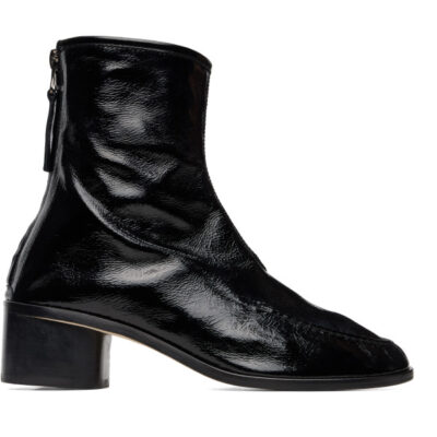 Hereu Black Juliol Crinkled Glossy Heeled Boots