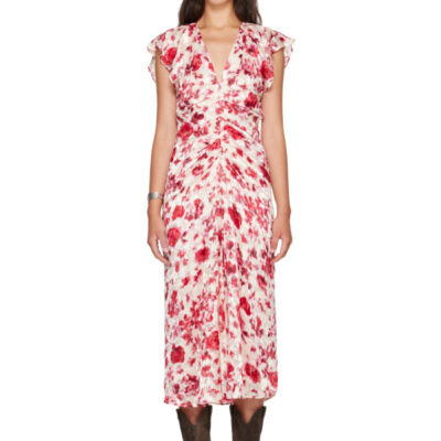Isabel Marant Red & Beige Lyndsay Midi Dress