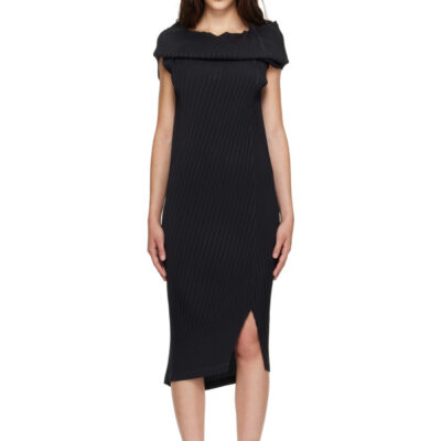 Issey Miyake Black Tubular Pleats Midi Dress