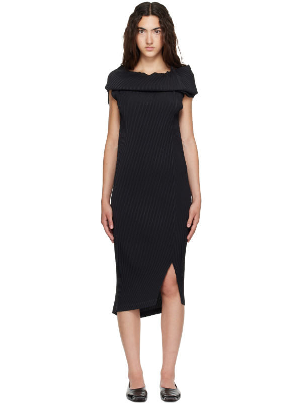 Issey Miyake Black Tubular Pleats Midi Dress