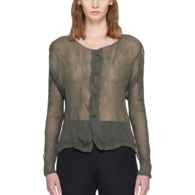 Issey Miyake Gray Chiffon Twist 2 Blouse