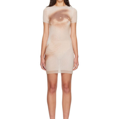 Jean Paul Gaultier Beige 'The Face Short' Minidress