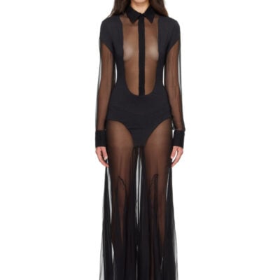 Jean Paul Gaultier Black Silk Bi Material Maxi Dress