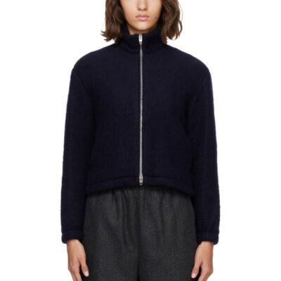 Jil Sander Navy High Neck Zip-Up Cropped Jacket