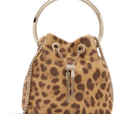 Jimmy Choo Tan Bon Bon Leopard Print Pony Bag