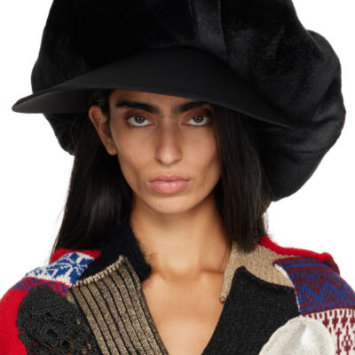Junya Watanabe Black Faux Fur & Wool Gabardine Hat