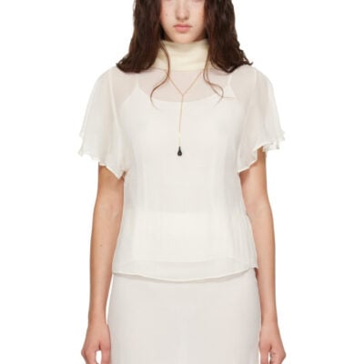 Kanika Agarwal SSENSE Exclusive Off-White Flutter Sleeve Drap-Back Top
