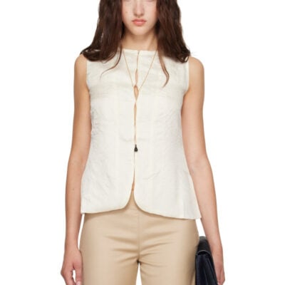 Kanika Agarwal SSENSE Exclusive Off-White Slit-Side Waist Coat Top