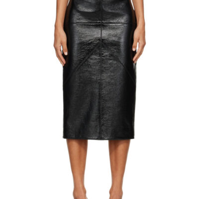 Lanvin Black Cut-Outs Vinyl Straight Midi Skirt