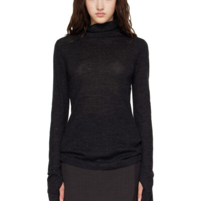 Lauren Manoogian Black Fine Funnel Turtleneck