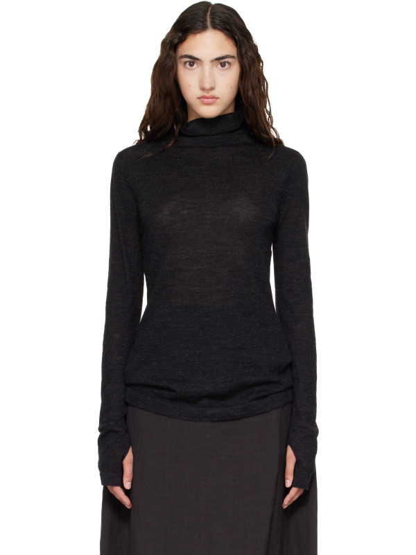 Lauren Manoogian Black Fine Funnel Turtleneck