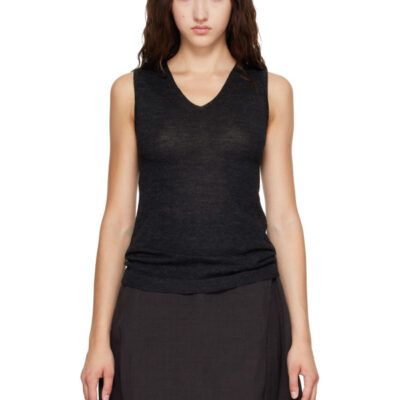 Lauren Manoogian Black Fine High V Shell Top