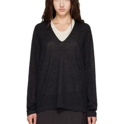 Lauren Manoogian Black Fine Low V Neck Sweater
