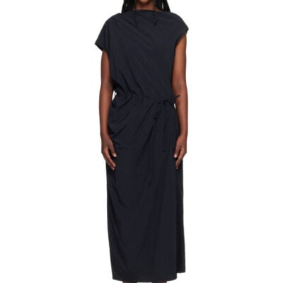 Le17Septembre Black Asymmetrical Draped Midi Dress
