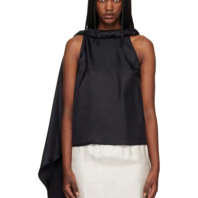 Loulou Studio Black Wilma Twisted Collar Blouse