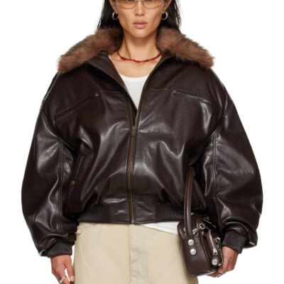 Luu Dan Brown Faux-Leather Cargo Flight Jacket