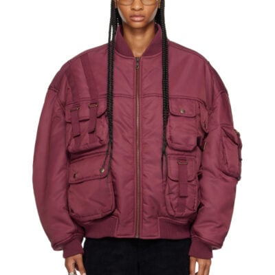 Luu Dan Burgundy Aviator Bomber Jacket