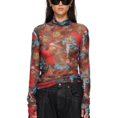 Luu Dan Red Masked Mesh Turtleneck