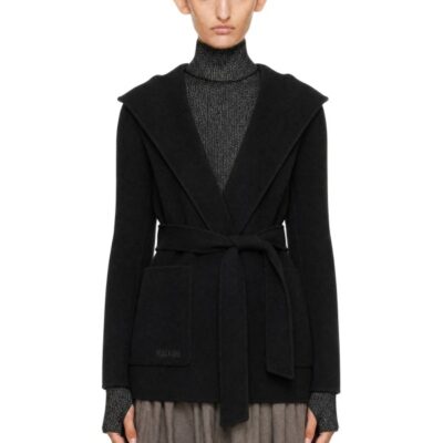 Mackage Black PAYA-Z Wool Wrap Sash Belt Coat