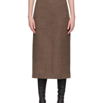 Maison Margiela Brown Herringbone Virgin Wool Midi Skirt