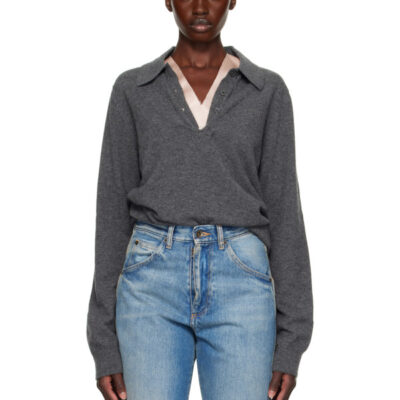Maison Margiela Gray Draped Collar Wool Polo