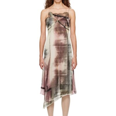 Maison Margiela Off-White & Pink Silk Midi Dress