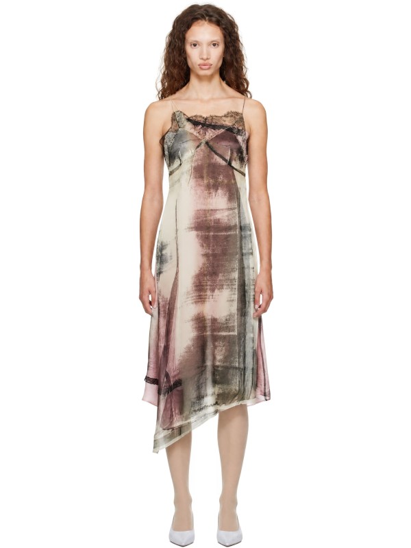 Maison Margiela Off-White & Pink Silk Midi Dress