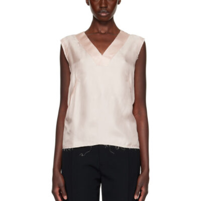 Maison Margiela Pink Silk V-Neck Top