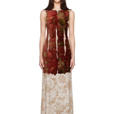 Maison Margiela Red & Beige Tapestry Maxi Dress