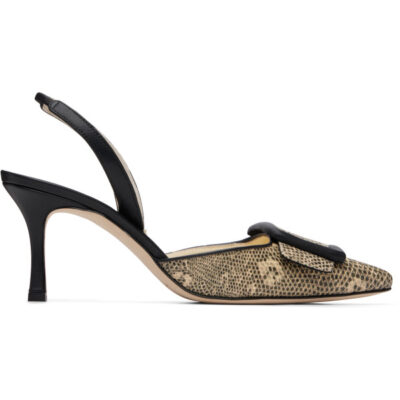 Manolo Blahnik Beige & Black Mayslibi Heels
