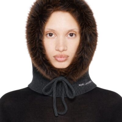 Marc Jacobs Gray Faux Fur Trim Balaclava