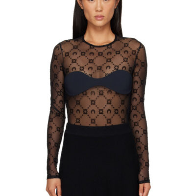 Marine Serre Black Monogram Mesh Flock Bodysuit