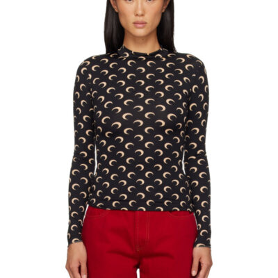Marine Serre Black Recycled Moon Jersey Second Skin Top