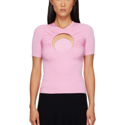 Marine Serre Pink Moon Gathered Short Sleeve Top