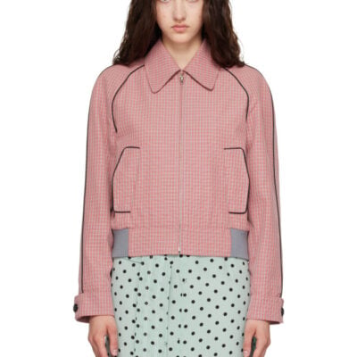 Marni Red Plaid Crop Bomber Jacket