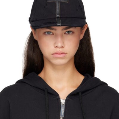 Matieres Feacales Black Symbol Leather Cap