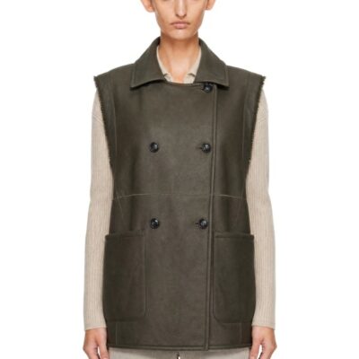 Max Mara Khaki Brianza Shearling Vest