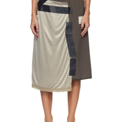 Miharayasuhiro Brown Combined Tape Lingerie Midi Skirt
