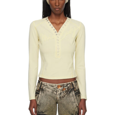 Miss Sixty Yellow KNWLS Edition Logo Patchwork Top