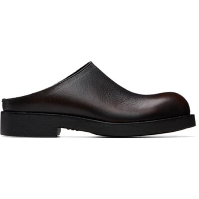 MM6 Maison Margiela Brown Brushed Leather Biker Mule Loafers